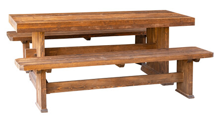 wooden table and bench isolated on white