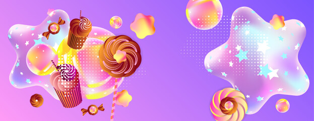 Background for the holiday Gimme Gummy Sweet. Pink and orange kawaii background. Illustrations of Festive balloons