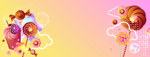 Background for the holiday Gimme Gummy Sweet. Pink and orange kawaii background. Illustrations of Festive balloons