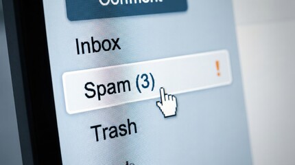 Email inbox with spam folder notification and cursor selection