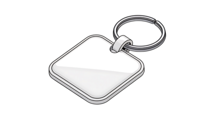 Blank metal keychain with rectangular tag isolated on white background
