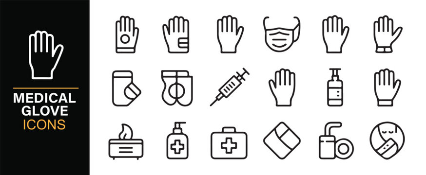 Editable medical glove and hygiene icon collection