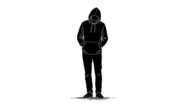 Man Wearing Hoodie Standing with Hands in Pockets.