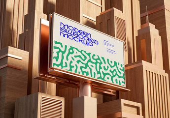 Template Mockup Modern Billboard Advertising Branding Identity Wooden Architectural Scene