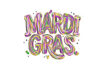 Fototapeta premium Mardi Gras Colorful Typography Hand Lettering Illustration Sublimation Design