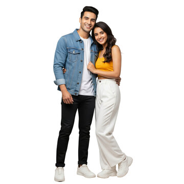 Happy young couple, Indian couple isolated on white or transparent background