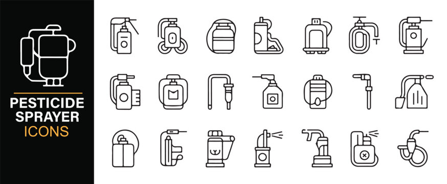 Farming pesticide sprayer icon pack for agriculture projects