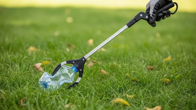 Hand Picking Up Litter with Long Reach Grabber Tool