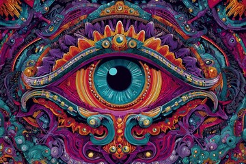 Colorful abstract eye with ornate patterns and vivid intricate designs