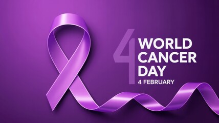 Purple Ribbon Image for World Cancer Day February 4 with Bold Awareness Message
