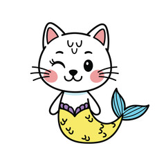 Cute Cat Mermaid Vector Illustration