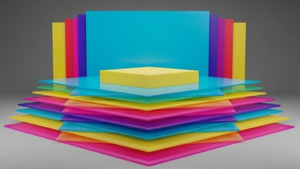 Colorful abstract geometric stage platform for product display