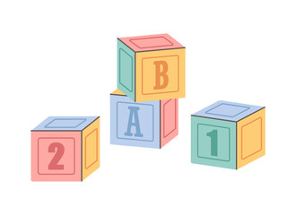 Wooden blocks for motor skills and logical thinking, preschool activities concept. Educational game for infants and toddlers. Flat vector illustration