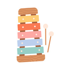 Cute colorful children xylophone, preschool activities concept. Educational game for infants and toddlers. Flat vector illustration