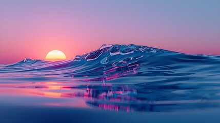 Neon Pastel Ocean Wave at Sunset, Abstract Water Surface in Dream-like Colors