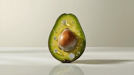 Minimal Fresh Avocado Standing Against Neutral Background, Clean Healthy Food Concept