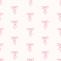 Pink bows vector seamless pattern. Whimsical coquette background, print, packaging design, wallpaper