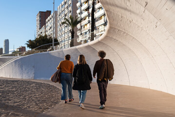 Tourists strolling along the Poniente Promenade, Benidorm