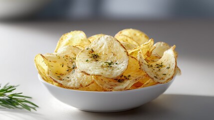 Chips de pommes de terre croustillantes aux herbes dans un bol blanc