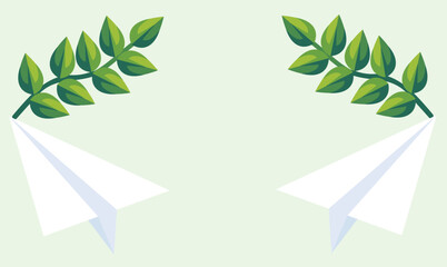 Obraz premium Two branch of green leaf make specific artwork on light colour background