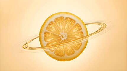 Citrus Slice Orbiting in Yellow Pastel Scene, Fresh Vitamin Food Concept