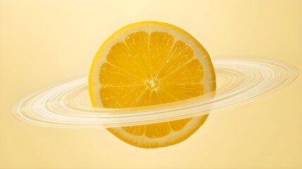 Fresh Orange Slice with Surreal Circular Motion in Soft Pastel Color Palette
