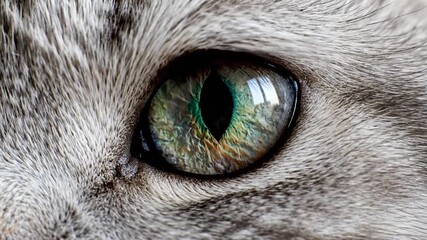 Close-up Macro Shot of a Cat's Eye with Green Iris and Reflective Pupil