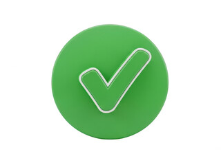A confirmation button with a white checkmark on a green circle isolated on transparent background