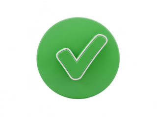 A confirmation button with a white checkmark on a green circle isolated on transparent background