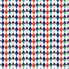 Obraz premium Colorful Geometric Triangle Pattern Seamless Vector Background with Harlequin Diamond Shapes for Textile Surface Design and Digital Paper.