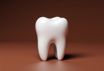 Realistic white tooth model on brown background