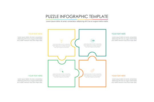 puzzle infographic design with 5 step, graph to describe the steps