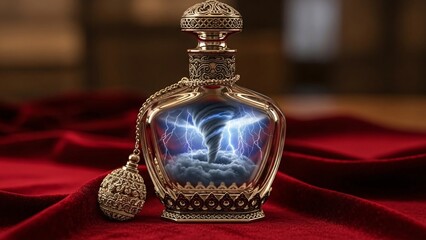 Luxury perfume bottle with stormy weather inside