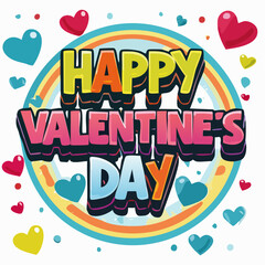 Obraz premium Vibrant Happy Valentine's Day greeting with colorful hearts and rainbow
