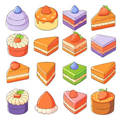 set of cakes and sweets