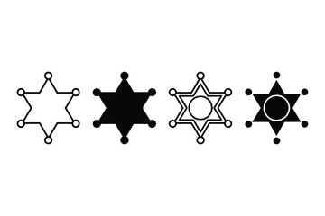 Four variations of a five pointed star symbol shown in black and white