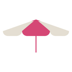 A simple illustration of a pink and white beach umbrella on a stick
