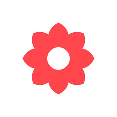 Simple red stylized flower icon with a white center, isolated on a white background, vector graphic.