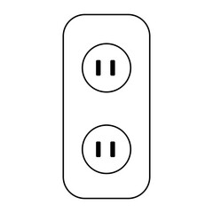 Simple black and white icon of a double electrical power outlet, isolated on white background.