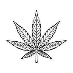 Simple black and white line drawing of a cannabis leaf detailed veins
