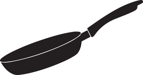 Obraz premium Black frying pan with white outline on handle and edge black pan kitchen utensil