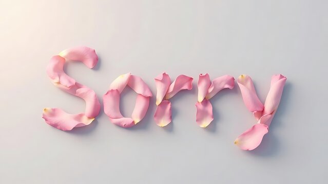The text "Sorry", made up of pink rose petals on a light background.