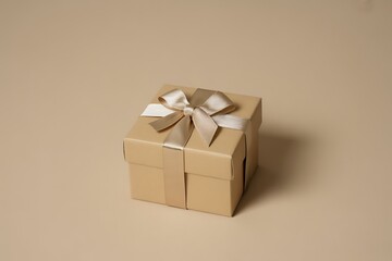 A beautifully wrapped gift box with a silver and white ribbon
