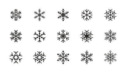 Diverse snowflake icon vector set for winter and holiday themes.