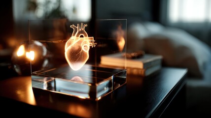 Anatomical Human Heart Hologram Displayed Inside Glass Cube
