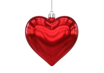 Shiny red heart ornament isolated on transparent background