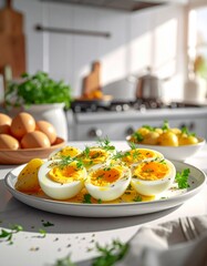 Senfeier mit Salzkartoffeln