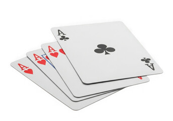 Four playing cards, ace of spades, hearts, diamonds, and clubs - isolated on transparent background