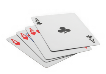 Four playing cards, ace of spades, hearts, diamonds, and clubs - isolated on transparent background