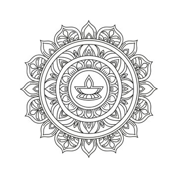Intricate Mandala Design with Diwali Diya.